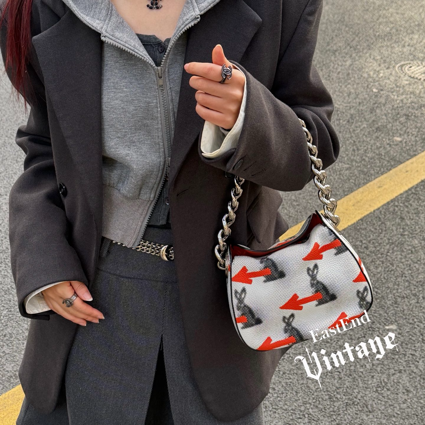 95新 Prada/普拉达 東区-兔子涂鸦彩绘牛皮单肩包/93987