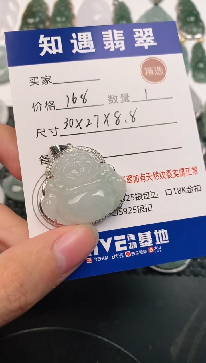 颈饰银S925镶嵌翡翠挂件