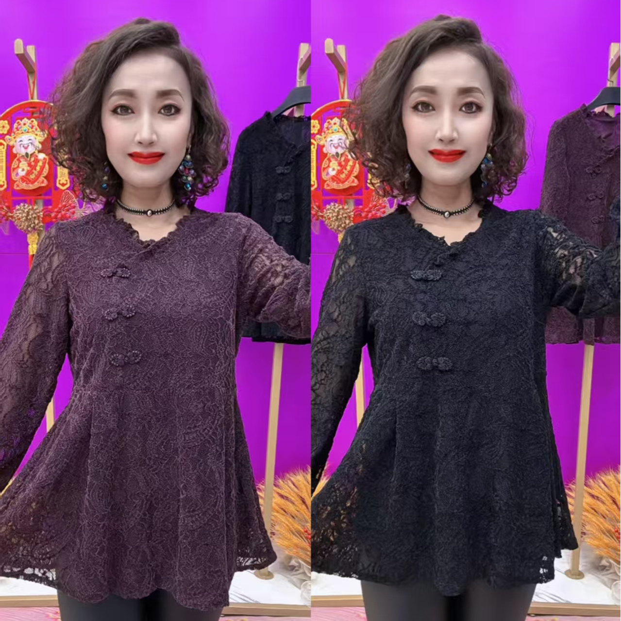 CX安艺2539时尚女士蕾丝大版衫两色