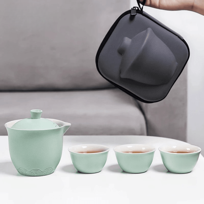 BY082旅行茶具套装便携包个人专用一壶三杯便携式陶瓷随身户外旅Z