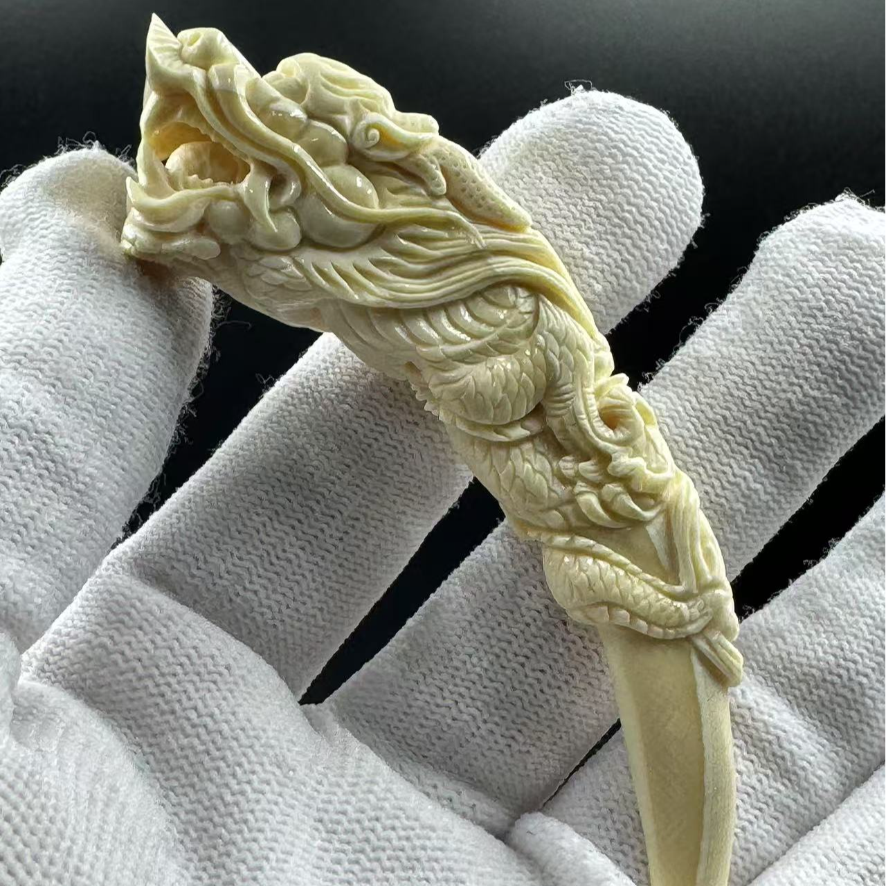 天然猛犸牙雕刻龙牙尖 支持鉴定 假一罚四S0233