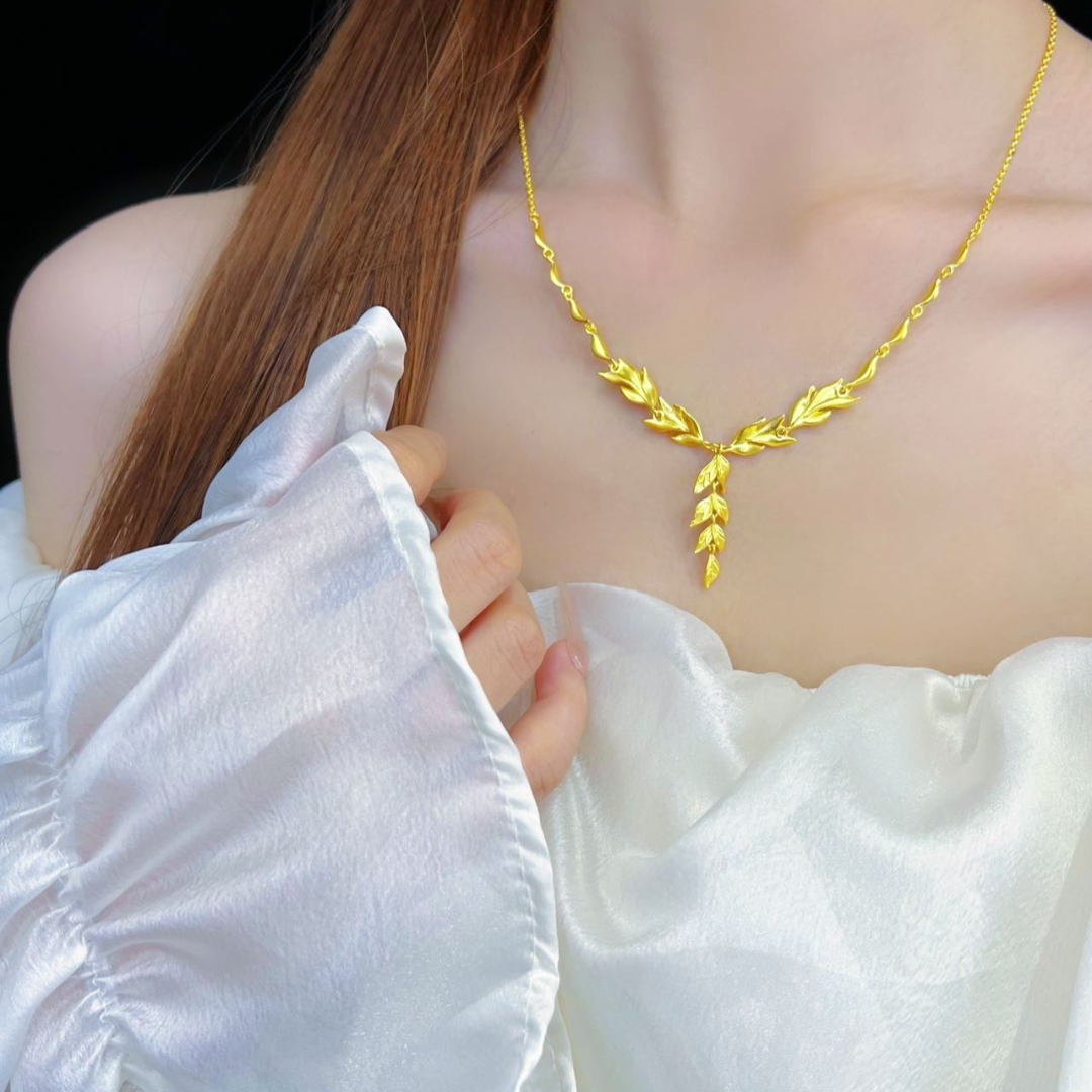 足金999真金古法金幸福叶金枝玉叶套链