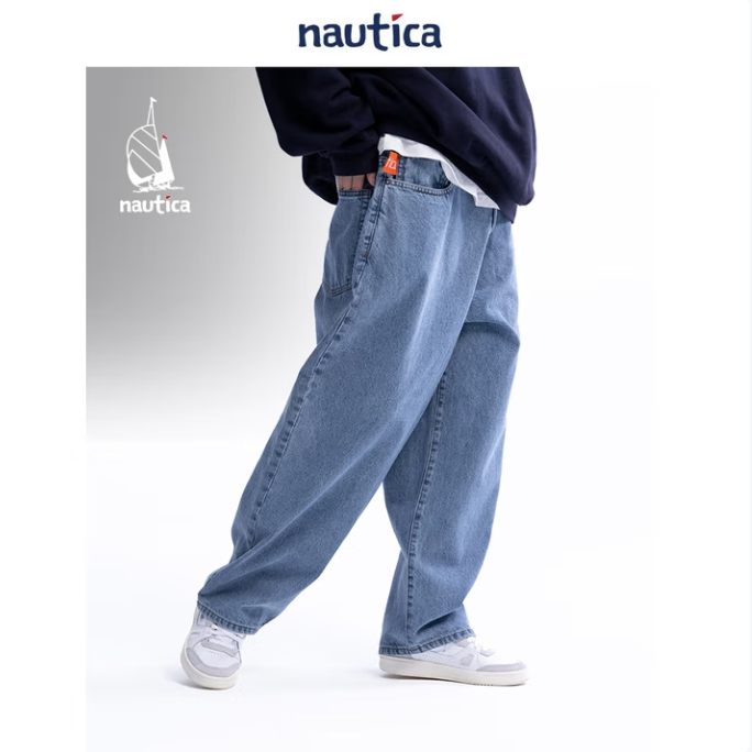 Nautica White Sail汤本弘通男女同款宽松廓形牛仔长裤HYPW4108