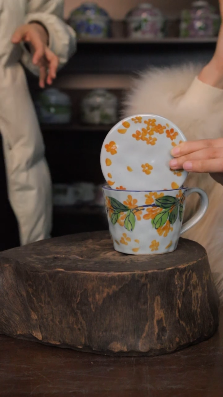 【闪购商品】椿野锤纹盖杯-300ml（桂花）C190