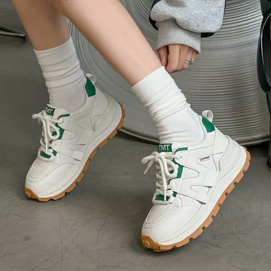 新款牛皮老爹鞋412113米绿