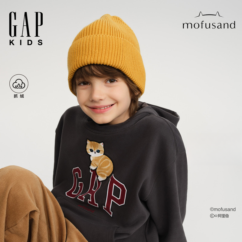 【mofusand 猫福珊迪联名】Gap男女童2025冬季新款抓绒卫衣829309