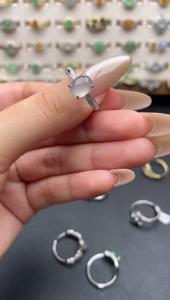 银S925镶嵌戒指翡翠一物一证一礼盒