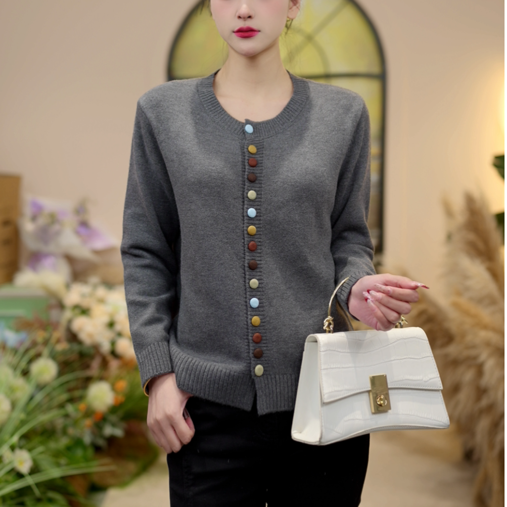 【MM】新年穿搭丨彩扣圆领两色洋气休闲装开衫