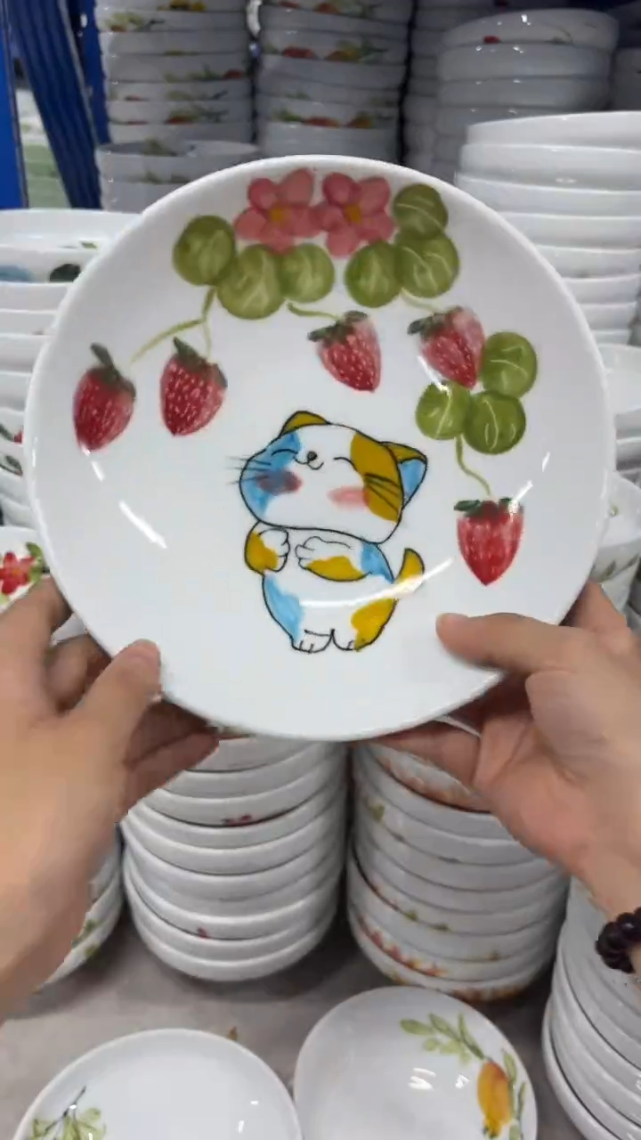 瓷片景德镇陶瓷食品级手绘釉中彩-圆深盘