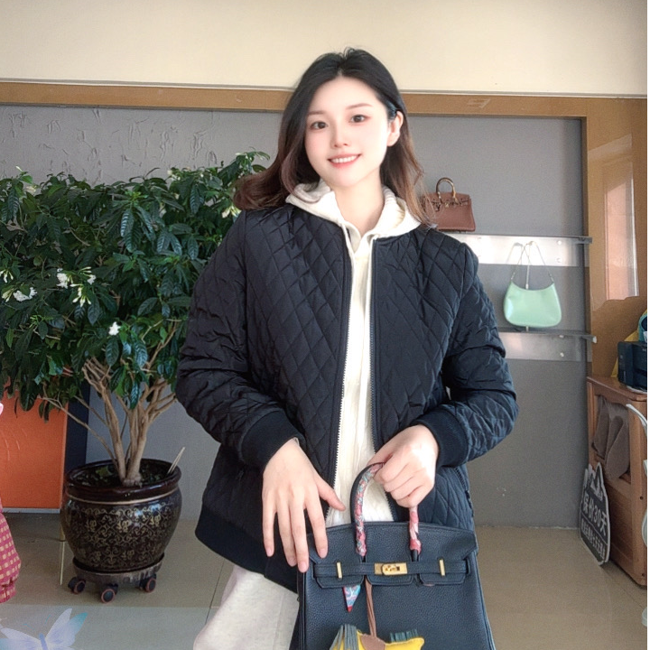 1117黑色修身型纯色厚款短款耐磨棉服棉衣长款冬季休闲外套