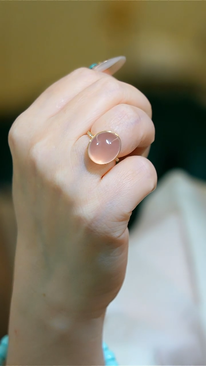 【闪购商品】水晶戒指18K金镶嵌粉晶18K戒指