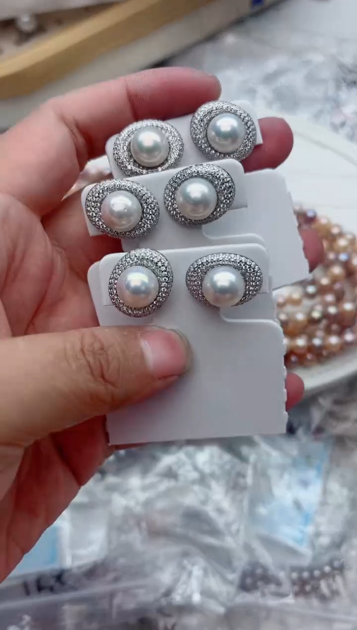 银S925镶嵌耳饰淡水珍珠多样性发其一，非无暇