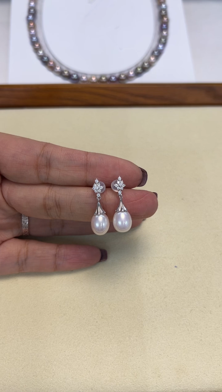 银S925镶嵌耳饰淡水珍珠白珠耳饰