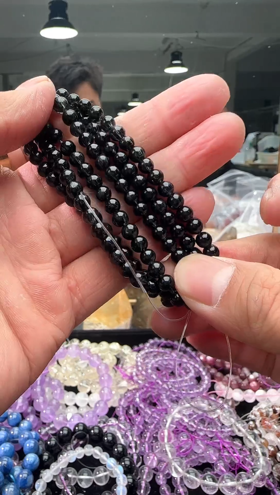 【闪购商品】烟晶手链银S925镶嵌黑发多圈