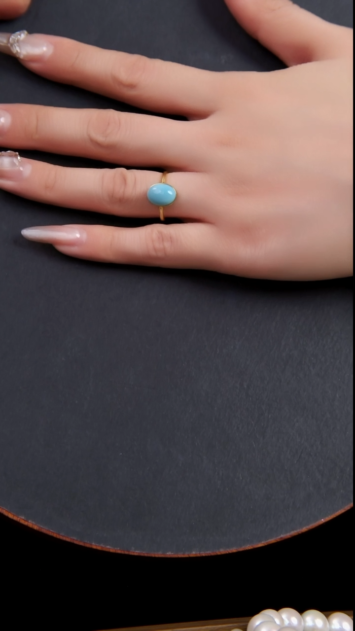 【闪购商品】绿松石戒指18K金镶嵌天然绿松石戒指