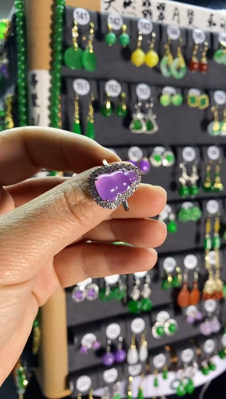 【闪购商品】翡翠耳饰银S925镶嵌紫葫芦戒指