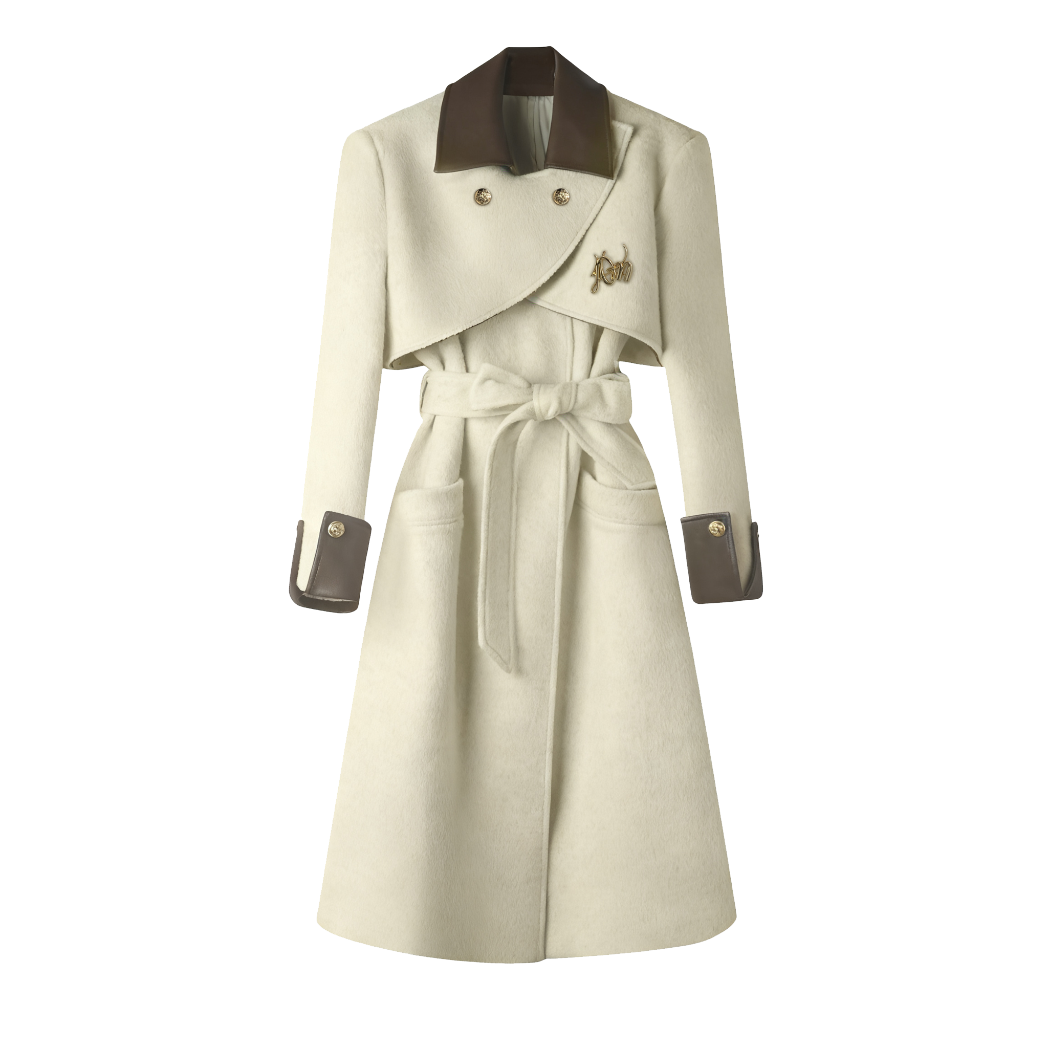 小香风外套女2025新款秋冬中长款加厚收腰显瘦拼接毛呢大衣