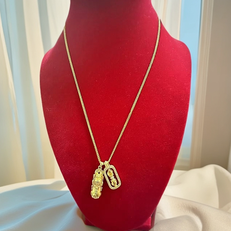 坠链均足银 貔貅金色气质吊坠轻奢金刚杵套链镶嵌精致时尚项链