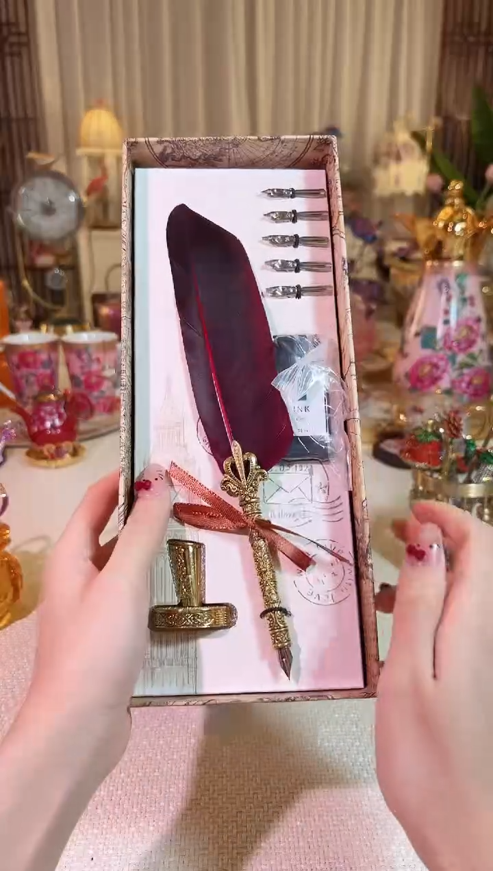 【闪购商品】瓷羽毛蘸水笔-红色