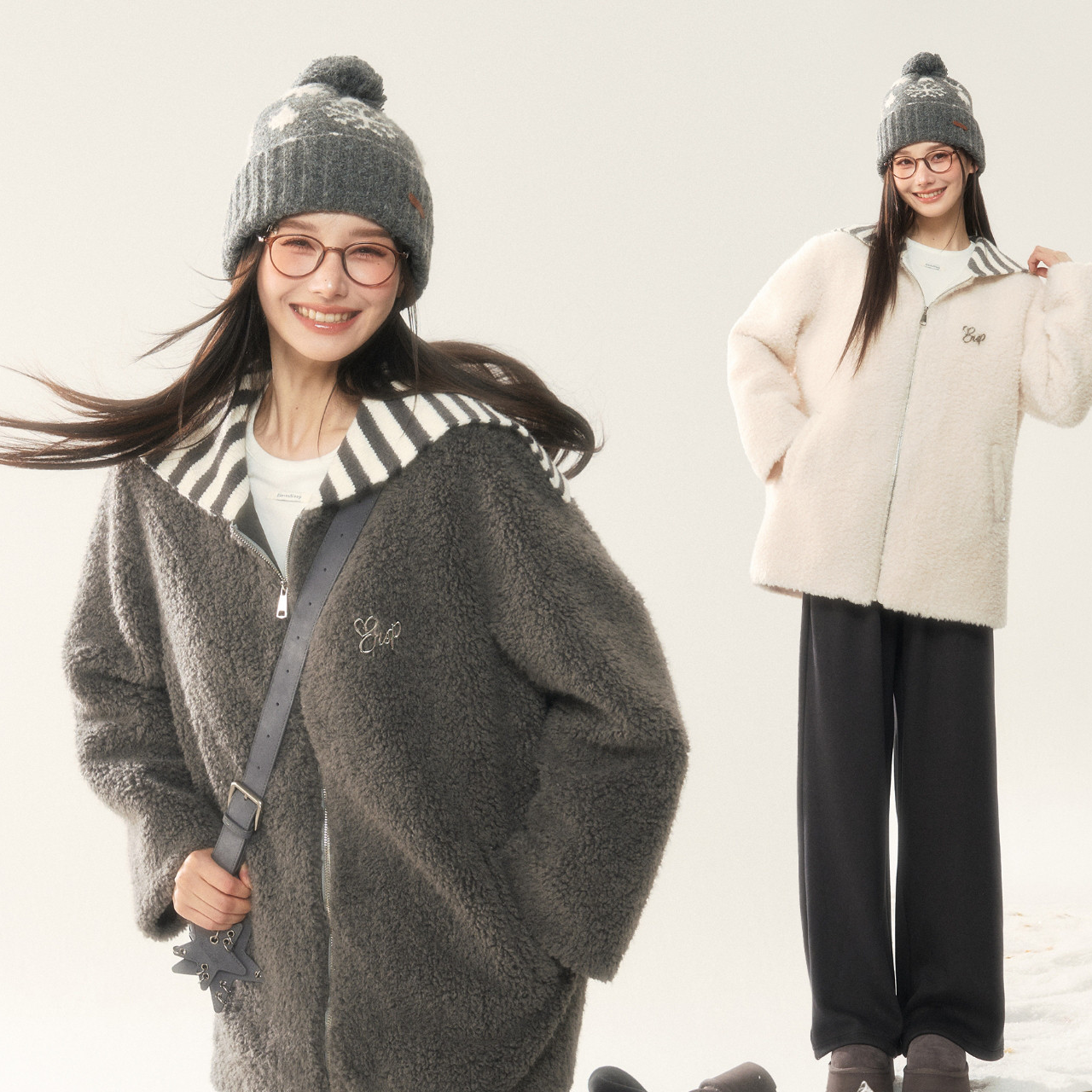 ELEVEN SLEEP海军领毛毛短外套女秋冬韩系学院风条纹针织开衫上衣