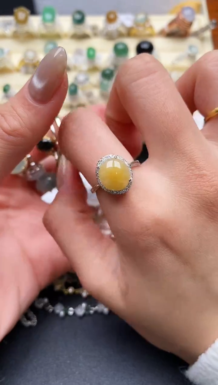 【闪购商品】翡翠戒指银S925镶嵌缅甸翡翠2  9+4