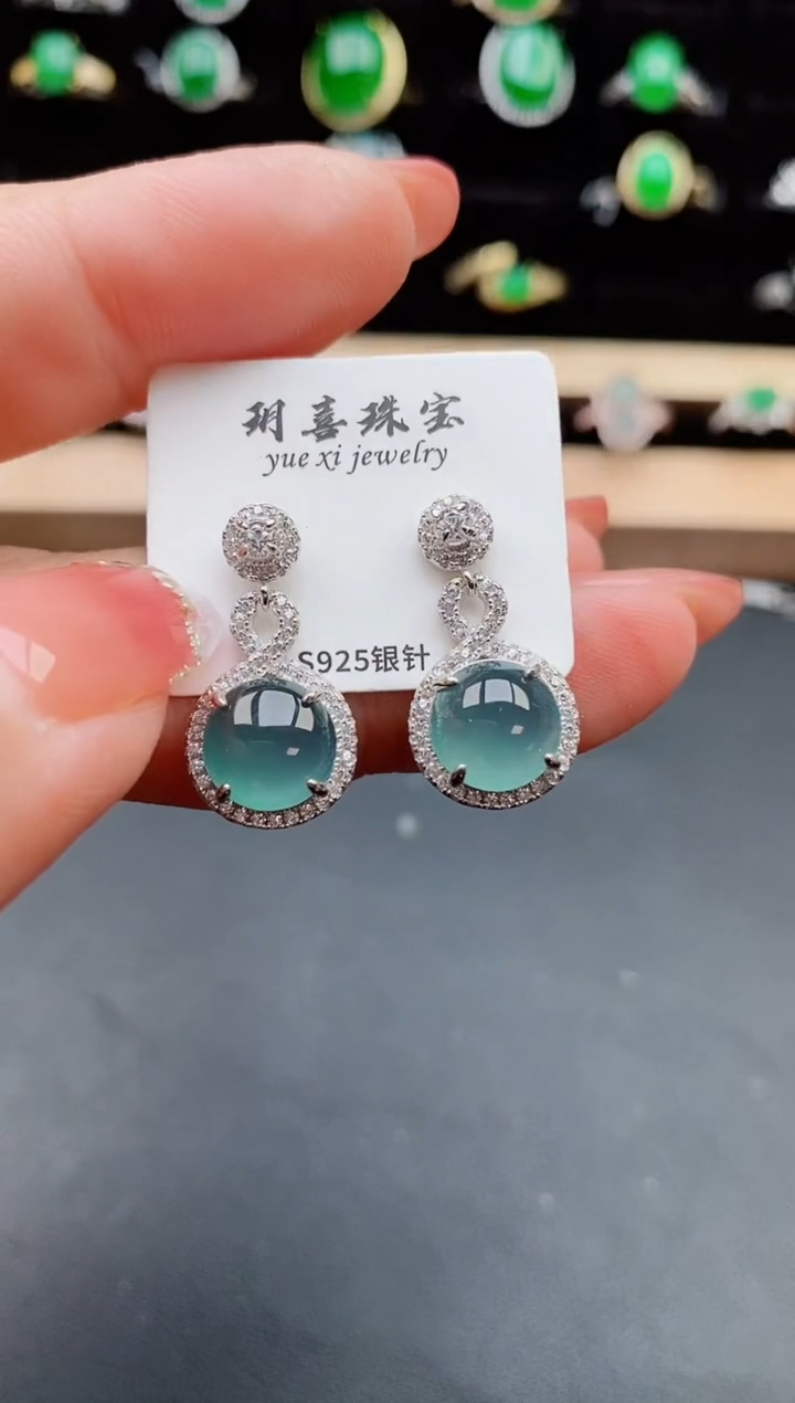 【闪购商品】翡翠耳饰银S925镶嵌08080