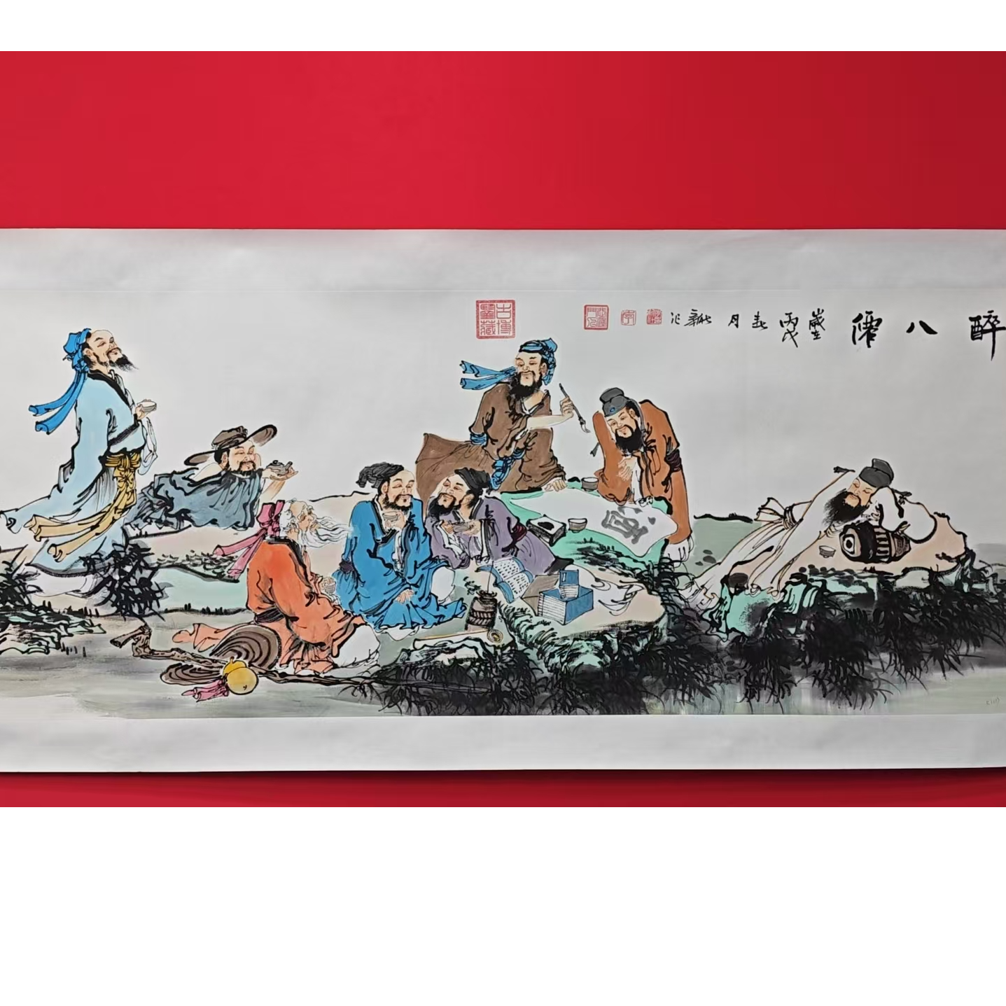 李新社六尺横幅手绘宣纸醉八仙人物画