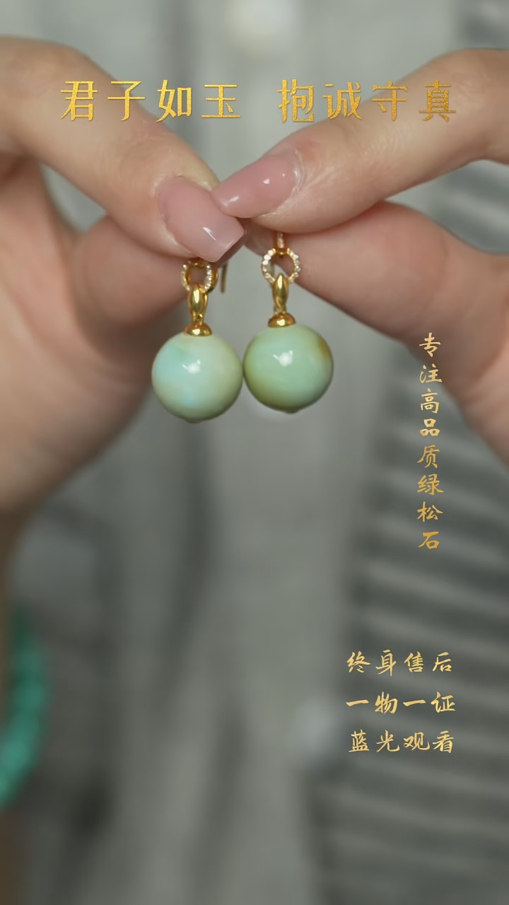 【闪购商品】绿松石R01（多样性发一件）18K金镶嵌耳钩