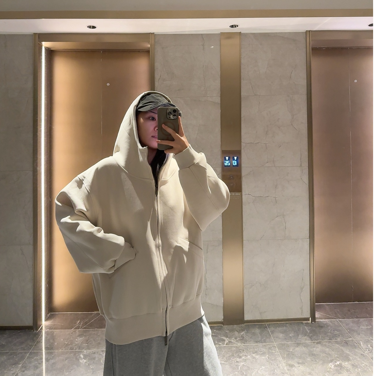 QUPENGME 轻奢版秋冬季连帽卫衣长袖时尚宽松上衣