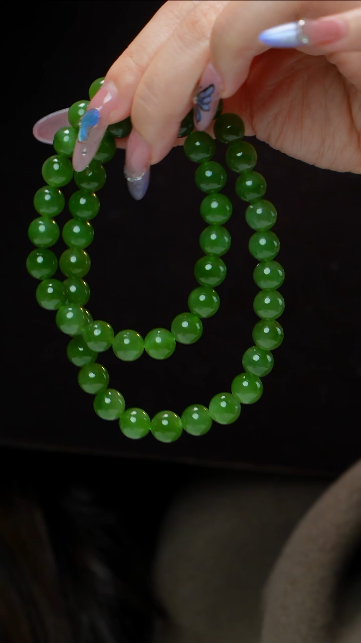 项链未镶嵌和田玉（碧玉）碧玉项链9-10mm 多样性发其一