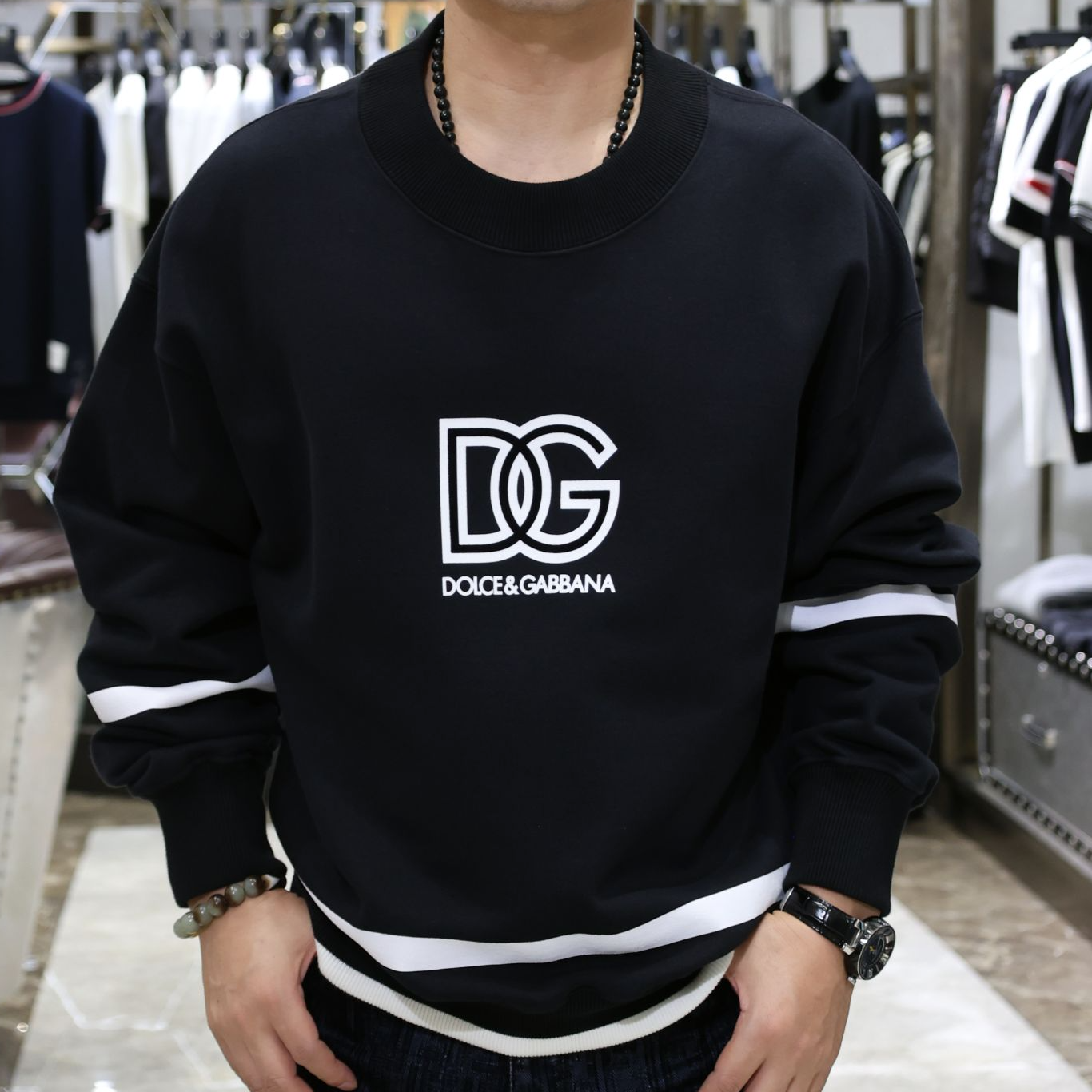 DG 丝网印花工艺字母LOGO 圆领长袖卫衣