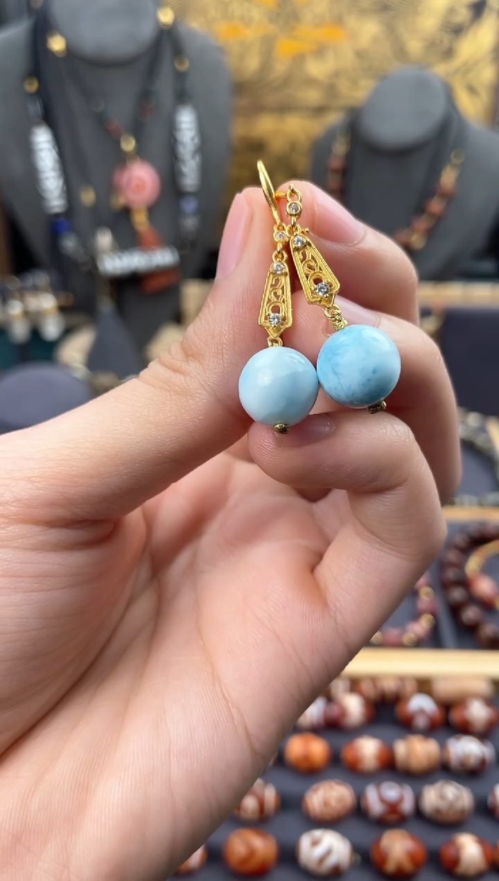 【闪购商品】针钠钙石手饰未镶嵌海纹石耳钩