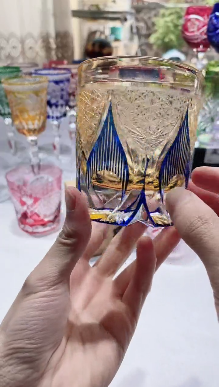 水晶玻璃无手柄款蓝金火焰