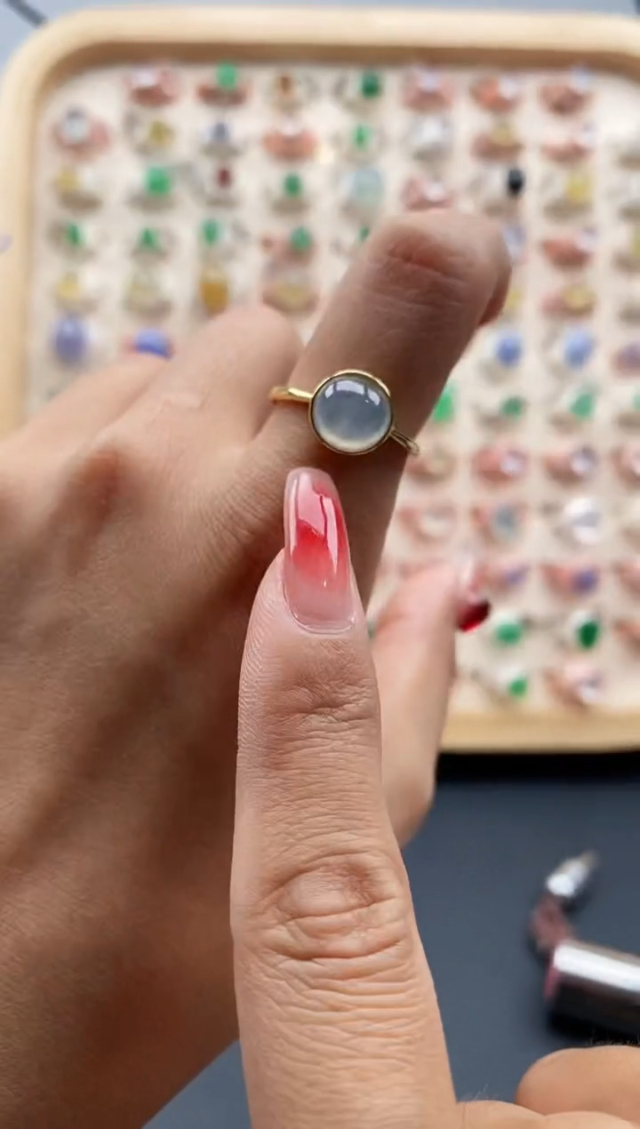 【闪购商品】翡翠戒指银S925镶嵌缅甸天然A货翡翠222 6+6