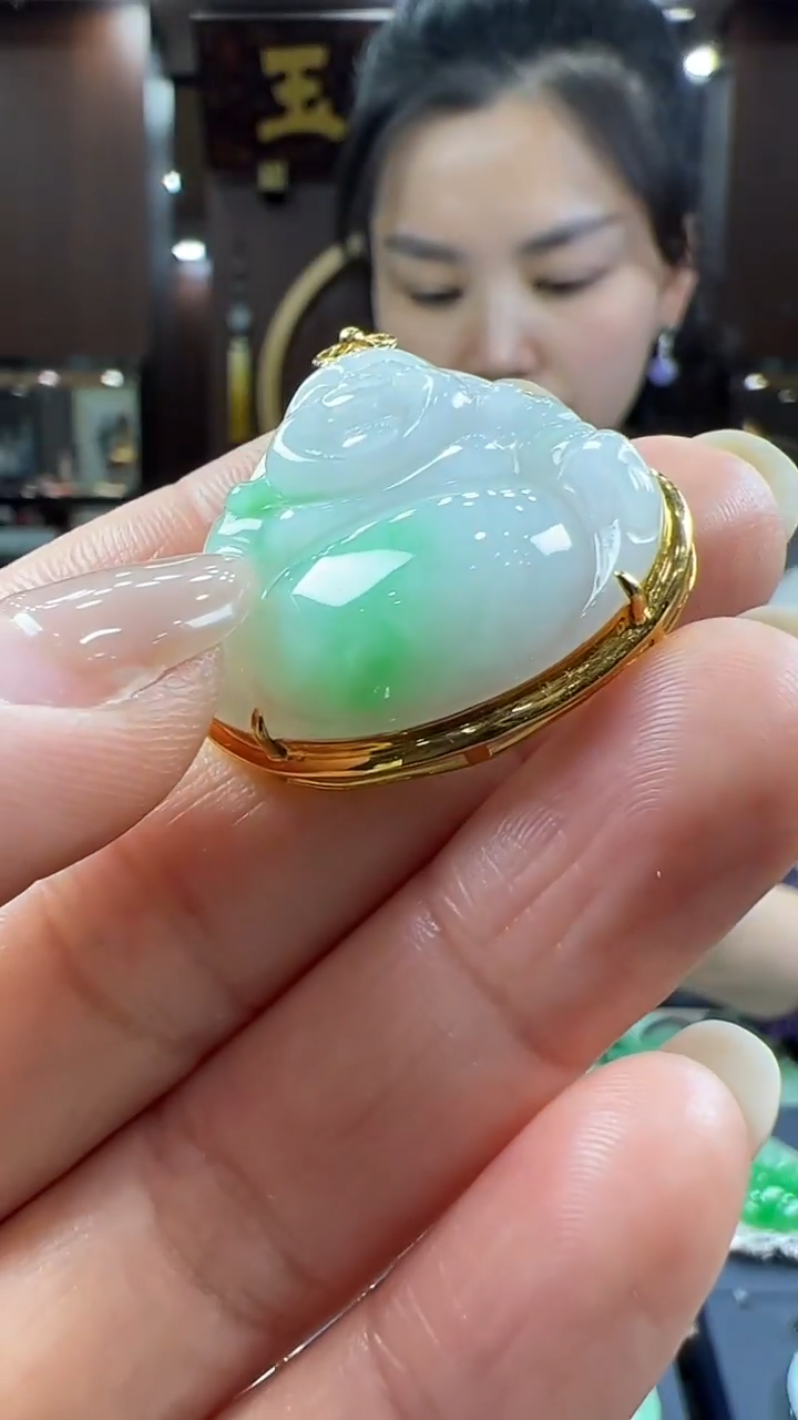 【闪购商品】翡翠挂件18K金镶嵌佛公不含链