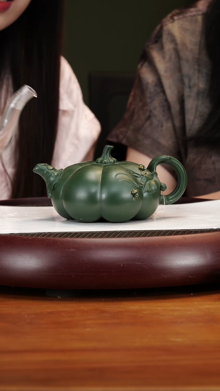 茶壶紫砂15CH南瓜翡翠绿泥380cc