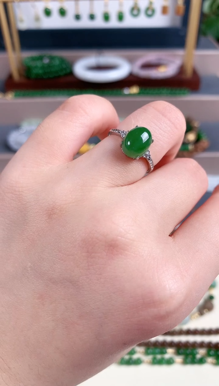 银S925镶嵌戒指和田玉1