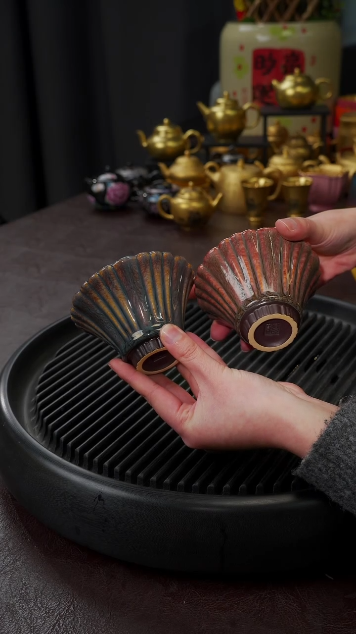 【闪购商品】杯【宜景窑天目釉鎏金】红釉+青釉十二文书