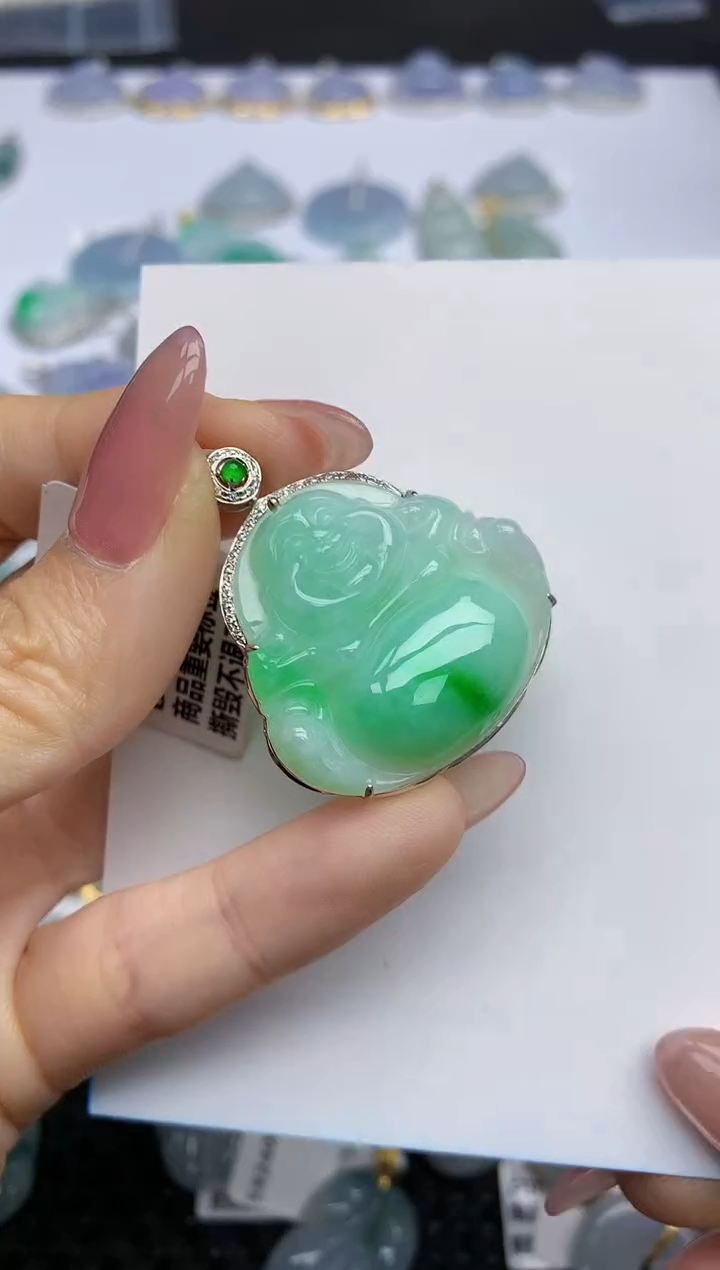 【闪购商品】翡翠挂件18K金镶嵌天然翡翠A货