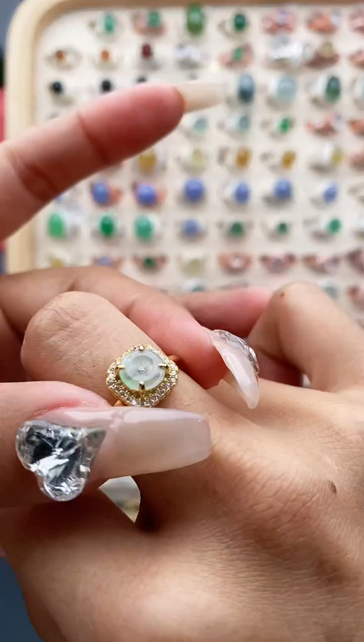 【闪购商品】翡翠戒指银S925镶嵌缅甸天然A货翡翠111  7+7