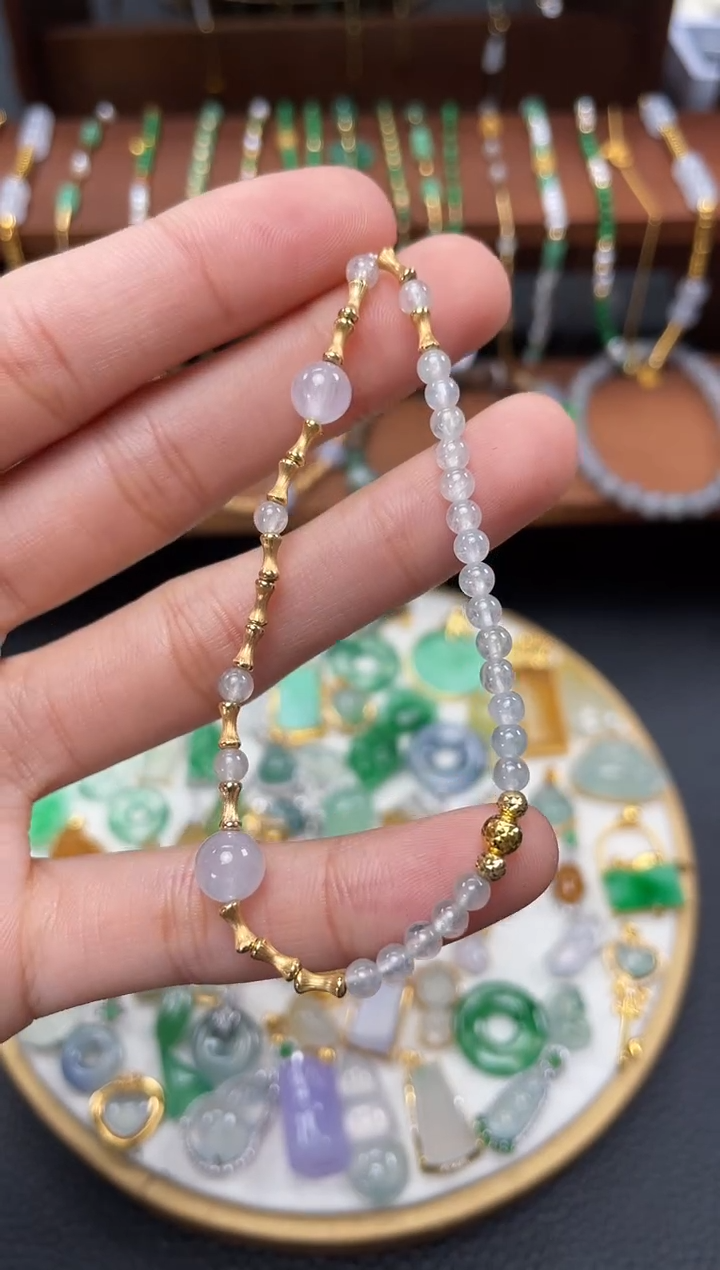 【闪购商品】翡翠套链18K金镶嵌一个 JK359