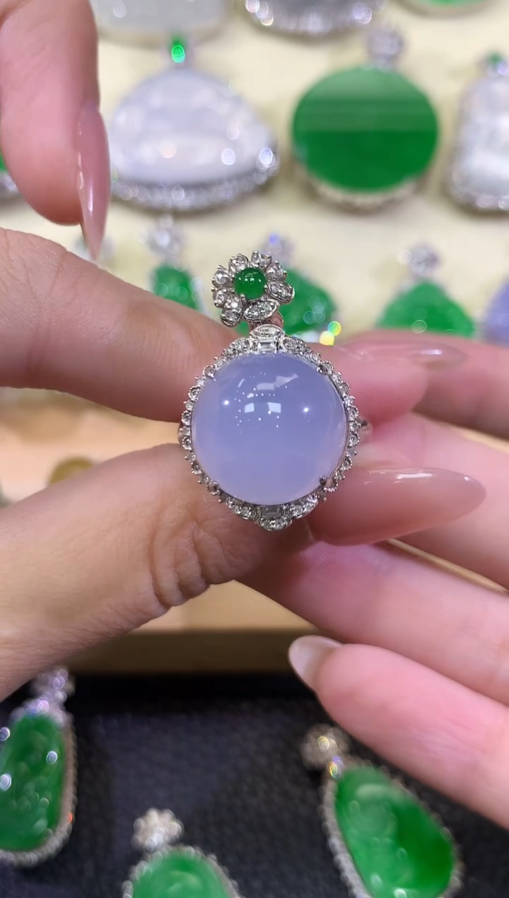 翡翠戒指18K金镶嵌夏日珠宝A126 紫货有色差