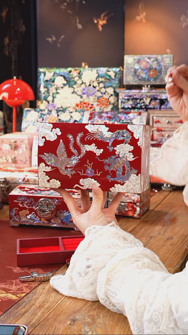 【闪购商品】瓷片螺钿工艺香椿木首饰盒