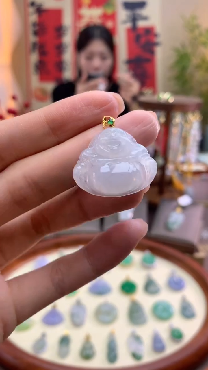 【闪购商品】翡翠颈饰18K金镶嵌佛公