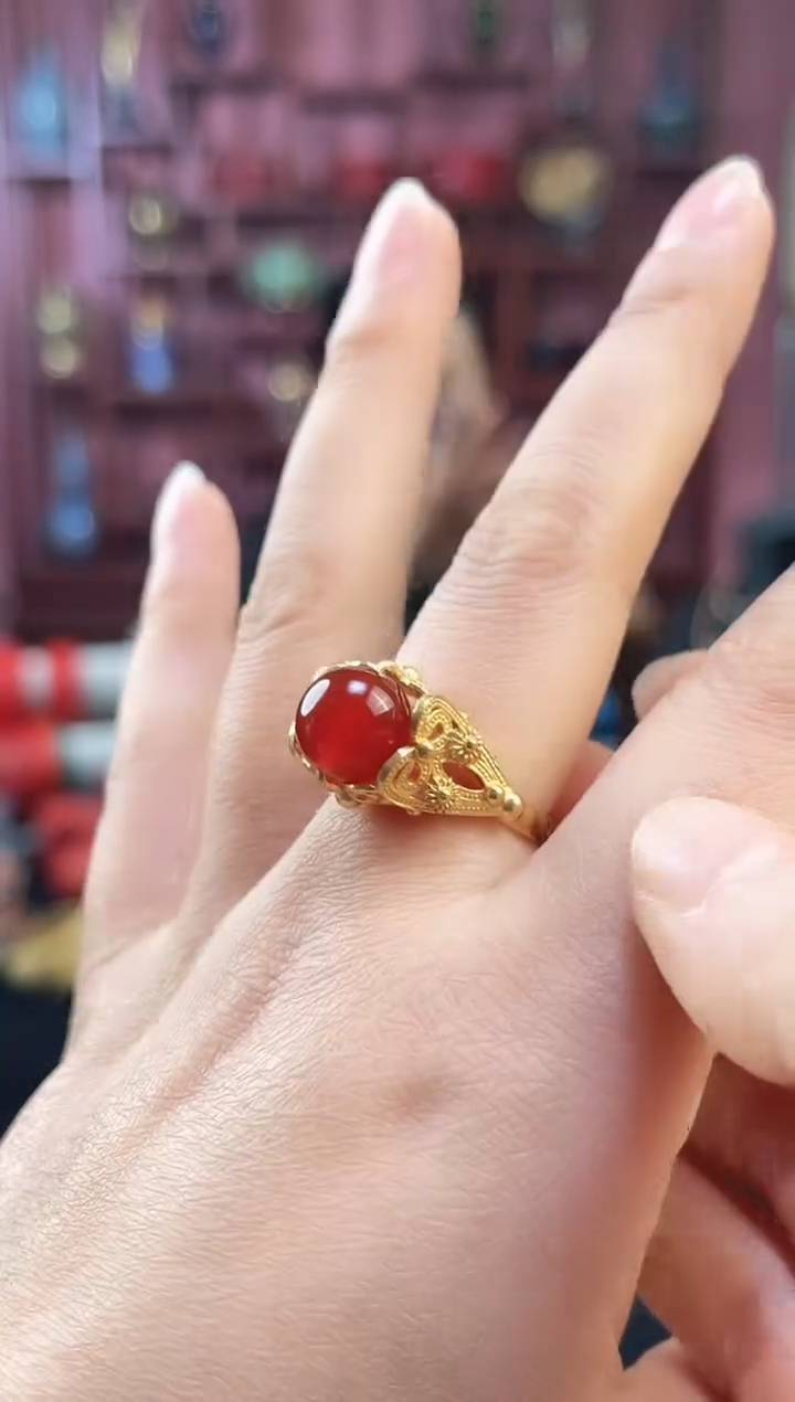 非遗 花丝镶嵌戒指 转珠红色