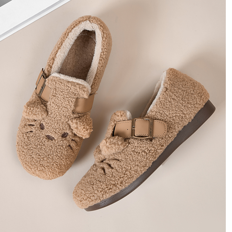 冬季新款加厚毛毛乐福鞋女保暖勃肯棉鞋外穿一脚蹬平底防滑雪地靴