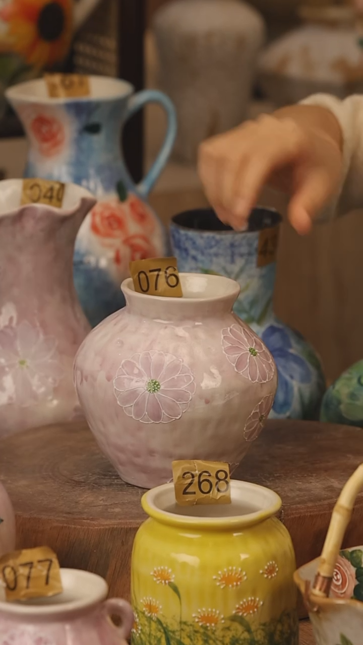 陶瓷景德镇设计师手作花器摆件侘寂风@M076@