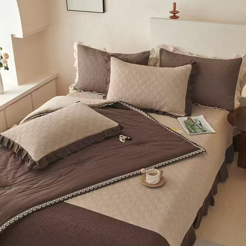 玫瑰物语·韩国全棉双层纱纯色花边夏凉被