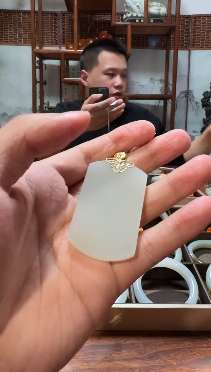 【闪购商品】和田玉吊坠18K金镶嵌0504 18K羊脂白大无事牌