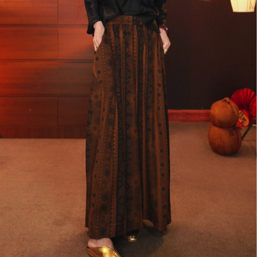 延禧-非遗香云纱桑蚕丝重缎裤子气质阔腿裤时尚复古